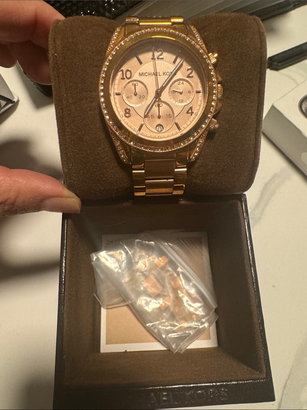 Michael Kors Rose Gold Crystal-Accent Bracelet Watch